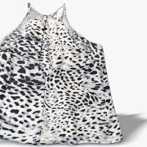 Parker XS Halter Top Black White Leopard Print Animal Blouse Sleeveless Silk